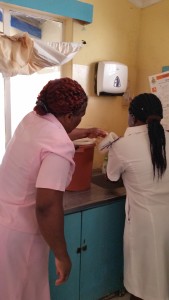 Hand washing during water rationing due to drought. St Albert's Mission Hospital 2016